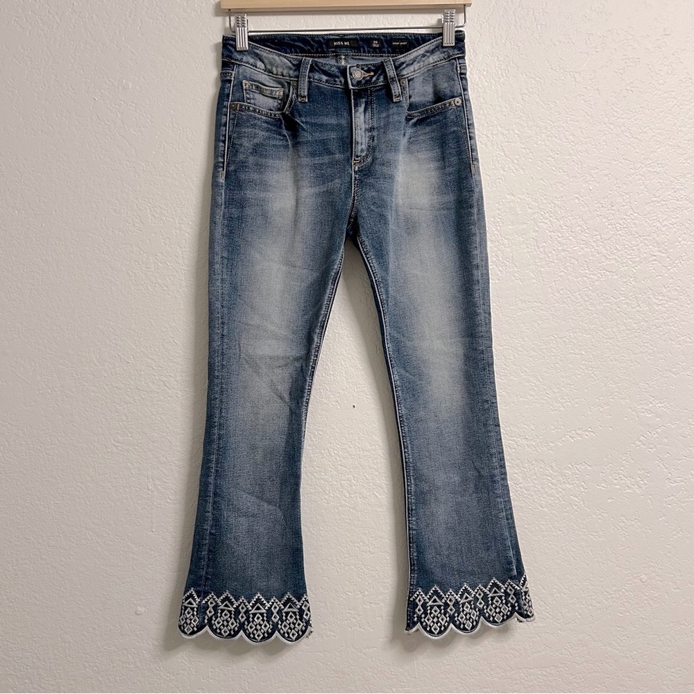 Miss Me Blue Embroidered Scallop Hem Flare Jeans